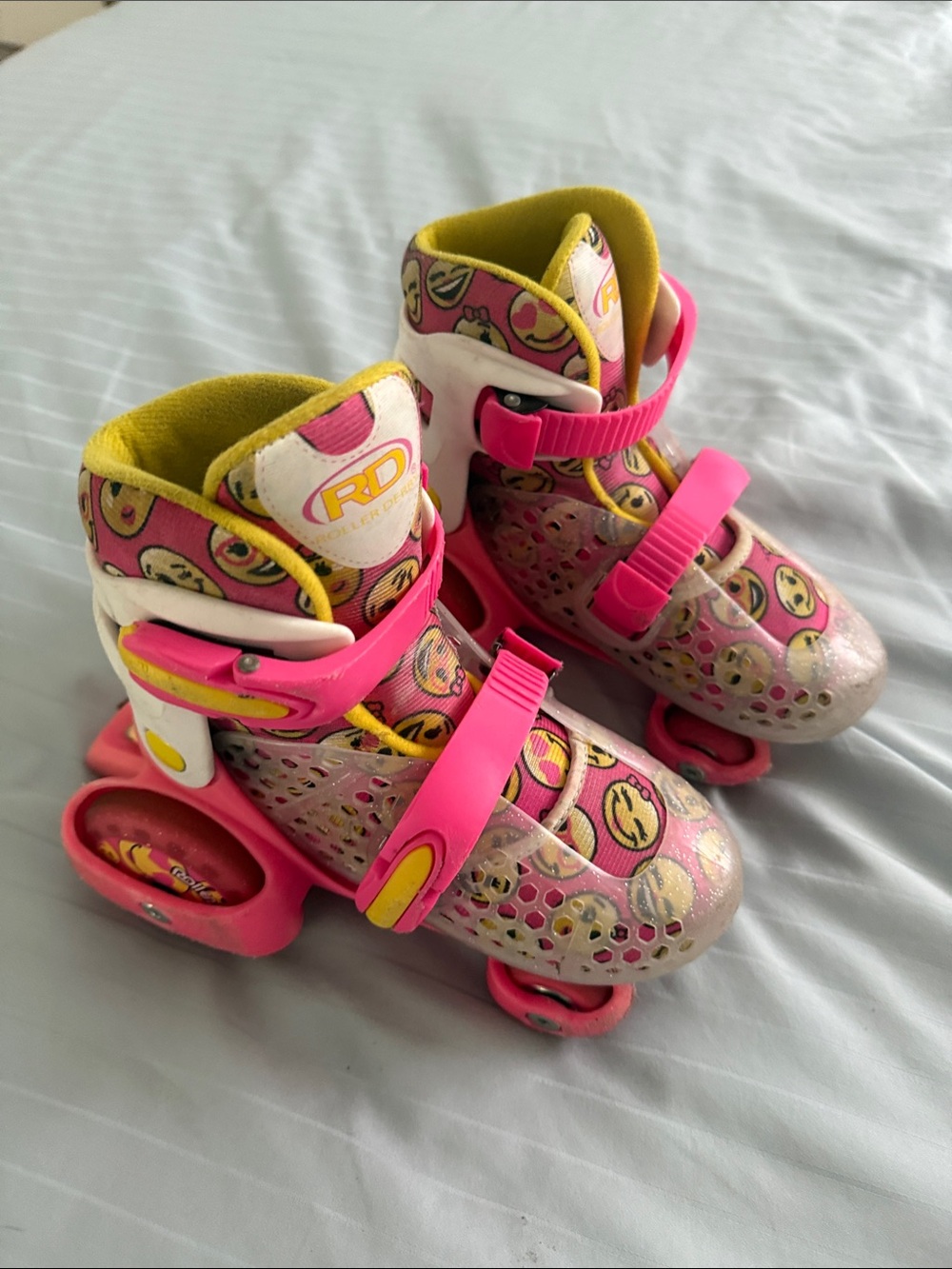 Girls Pink Emoji Adjustable Roller Skates